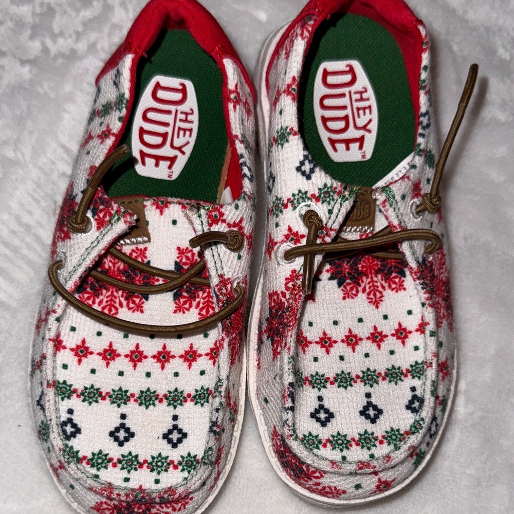 Hey Dude Kids Shoes - Festive Red, Green, and White